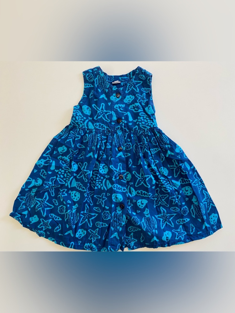 Unbranded Blue Ocean Print Button-Front Girls sun Dress sz small